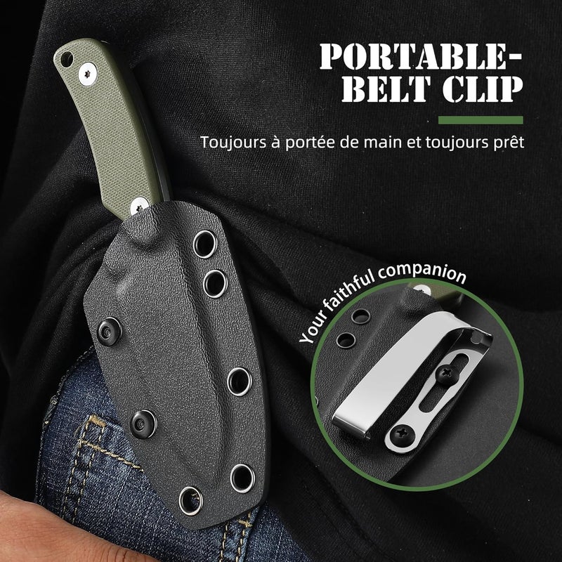Omesio Compact Neck Knife with Clip, 5.82" Neck Knife with Sheath and Necklace, D2 Steel 2.99-Inch Blade, Full Tang G10 Handle, Fixed Blade for EDC, Hiking, Camping - Image 4